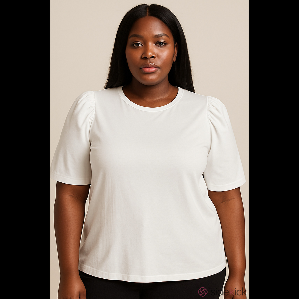ON-34 White Puff Sleeve Crewneck Tee - Picture 1 of 6
